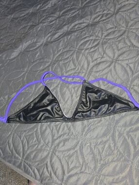 Savage Swim Faux Leather Reversible Shiny Bikini Top